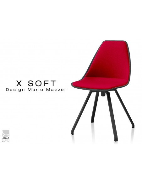 X-SOFT BLACK assise capitonnée tissu Rouge-TE14, piétement et coque noir - lot de 2 chaises