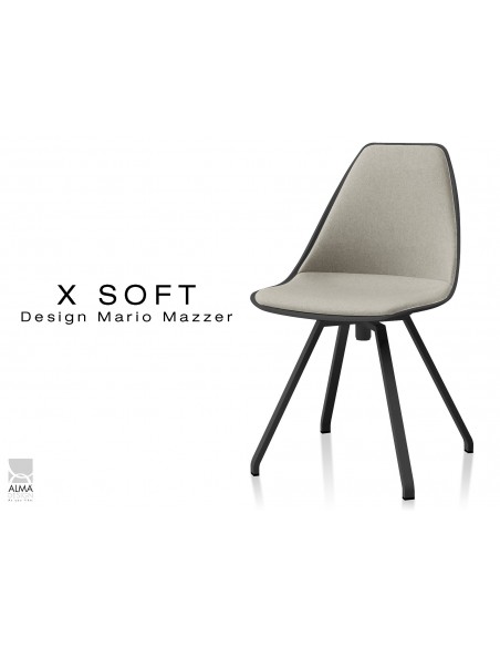 X-SOFT BLACK assise capitonnée tissu Crème-TE16, piétement et coque noir - lot de 2 chaises