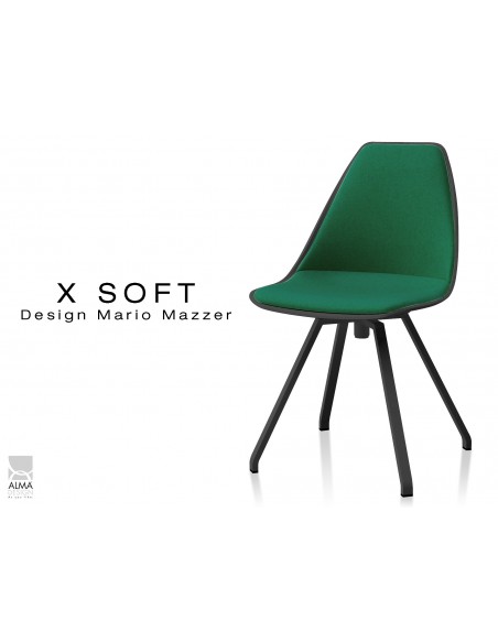 X-SOFT BLACK assise capitonnée tissu Vert-TE22, piétement et coque noir - lot de 2 chaises