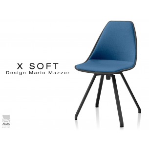 X-SOFT BLACK assise capitonnée tissu Bleu-TE25, piétement et coque noir - lot de 2 chaises