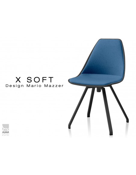 X-SOFT BLACK assise capitonnée tissu Bleu-TE25, piétement et coque noir - lot de 2 chaises