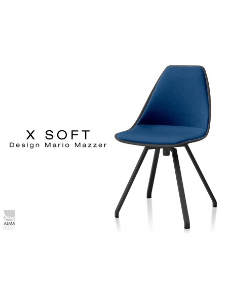 X-SOFT BLACK assise capitonnée tissu Bleu nuit-TE27, piétement et coque noir - lot de 2 chaises