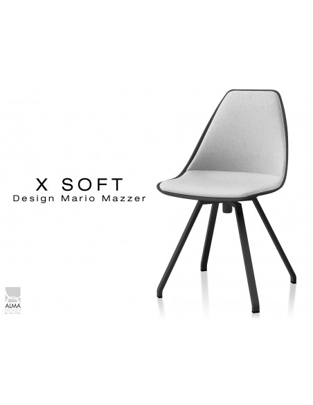 X-SOFT BLACK assise capitonnée tissu Gris clair-TE30, piétement et coque noir - lot de 2 chaises