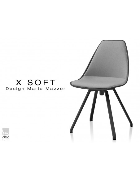 X-SOFT BLACK assise capitonnée tissu Gris-TE31, piétement et coque noir - lot de 2 chaises