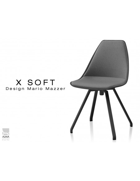 X-SOFT BLACK assise capitonnée tissu Gris fer-TE32, piétement et coque noir - lot de 2 chaises