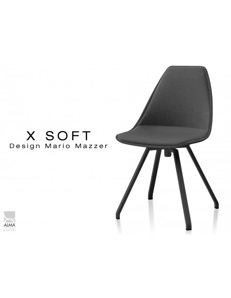 X-SOFT BLACK assise capitonnée tissu Noir-TE33, piétement et coque noir - lot de 2 chaises