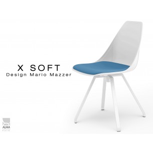 X-SOFT WHITE pivotante, coussin Bleu-TE25, piétement peinture polyester blanc.