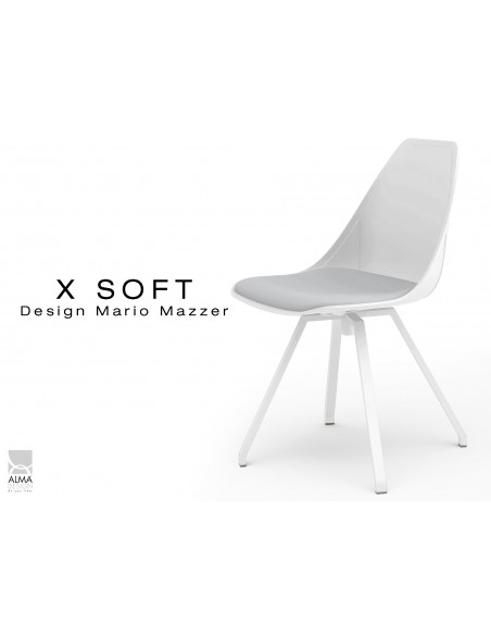 X-SOFT WHITE pivotante, coussin Gris clair-TE30, piétement peinture polyester blanc.