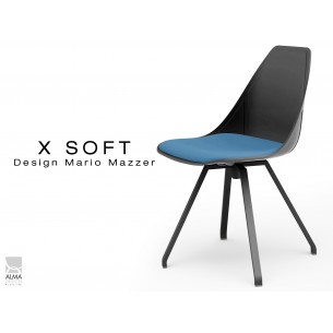 X-SOFT BLACK assise avec coussin Bleu-TE25, piétement et coque noir.