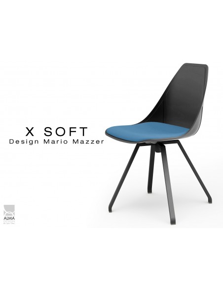 X-SOFT BLACK assise avec coussin Bleu-TE25, piétement et coque noir.