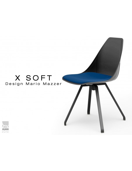 X-SOFT BLACK assise avec coussin Bleu nuit-TE27, piétement et coque noir.