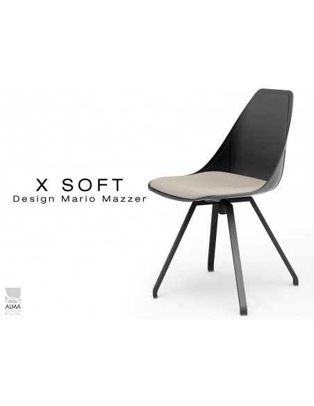 X-SOFT BLACK assise avec coussin Crème-TE16, piétement et coque noir.