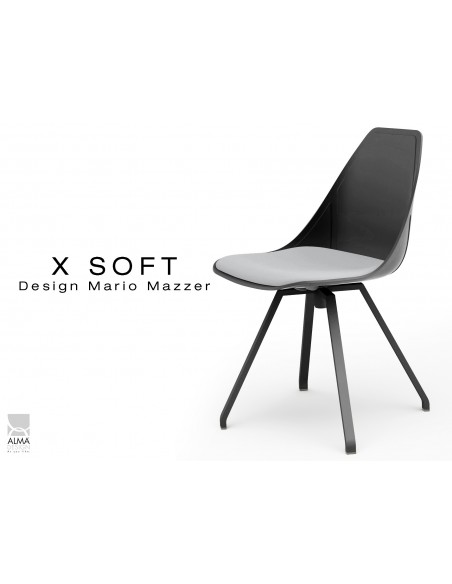 X-SOFT BLACK assise avec coussin Gris clair-TE30, piétement et coque noir.