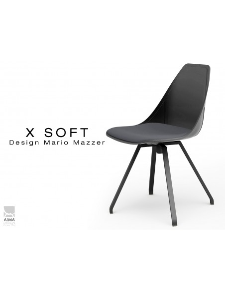 X-SOFT BLACK assise avec coussin Gris fer-TE325, piétement et coque noir.