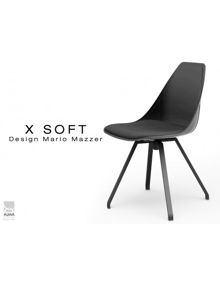 X-SOFT BLACK assise avec coussin Noir-TE33, piétement et coque noir.