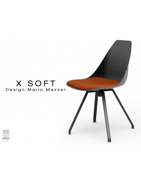 X-SOFT BLACK assise avec coussin Rouille-TE12, piétement et coque noir.
