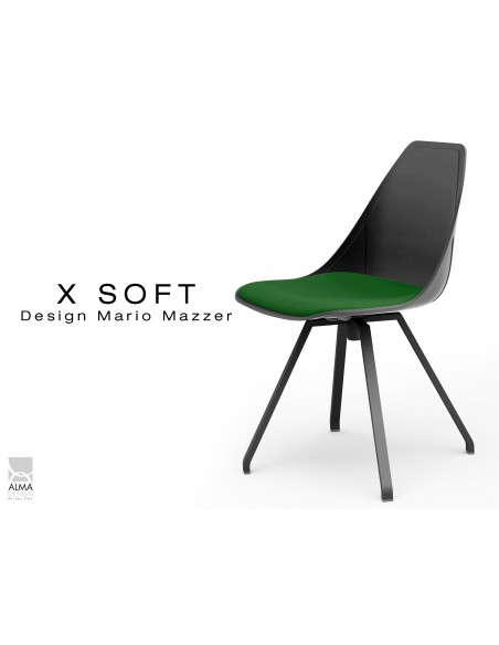 X-SOFT BLACK assise avec coussin Vert-TE22, piétement et coque noir.