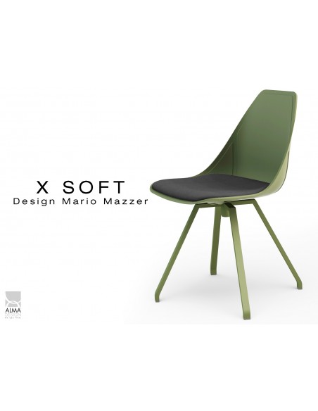 X-SOFT VERT militaire assise avec coussin Noir-TE33, piétement et coque vert militaire.