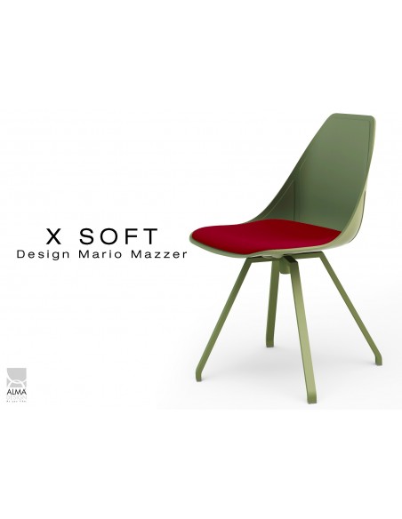 X-SOFT VERT militaire assise avec coussin Bordeau-TE15, piétement et coque vert militaire.