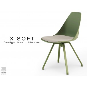 X-SOFT VERT militaire assise avec coussin Crème-TE16, piétement et coque vert militaire.