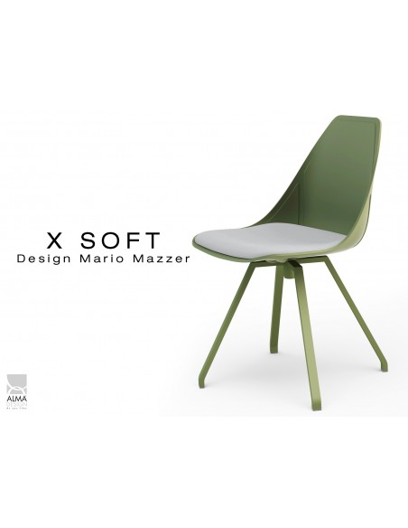 X-SOFT VERT militaire assise avec coussin Gris clair-TE30, piétement et coque vert militaire.