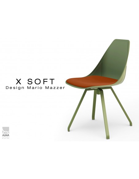 X-SOFT VERT militaire assise avec coussin Rouille-TE12, piétement et coque vert militaire.