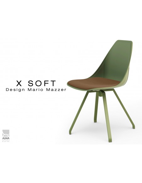 X-SOFT VERT militaire assise avec coussin Terre-TE02, piétement et coque vert militaire.