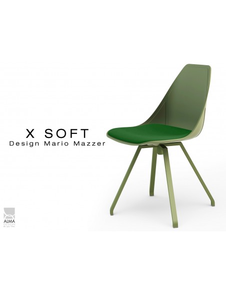 X-SOFT VERT militaire assise avec coussin Vert-TE22, piétement et coque vert militaire.