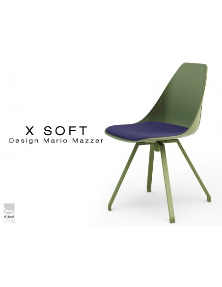 X-SOFT VERT militaire assise avec coussin Violet-TE28, piétement et coque vert militaire.