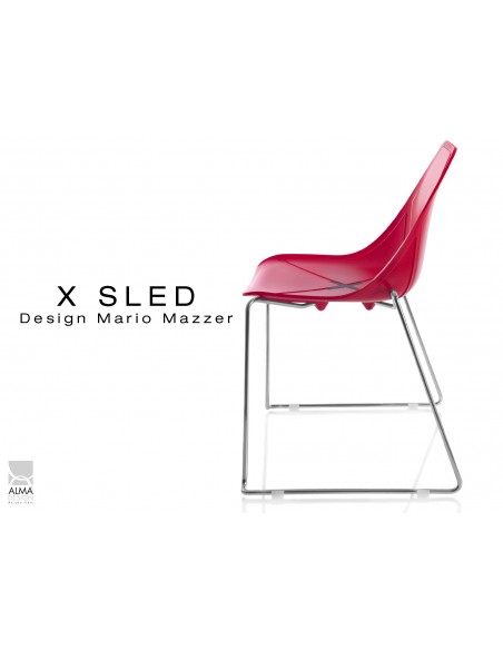 X-SLED piétement chromé assise coque rouge - lot de 4 chaises
