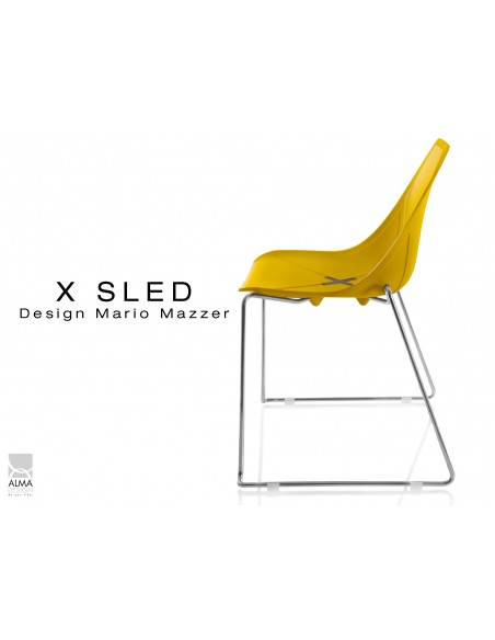 X-SLED piétement chromé assise coque jaune - lot de 4 chaises