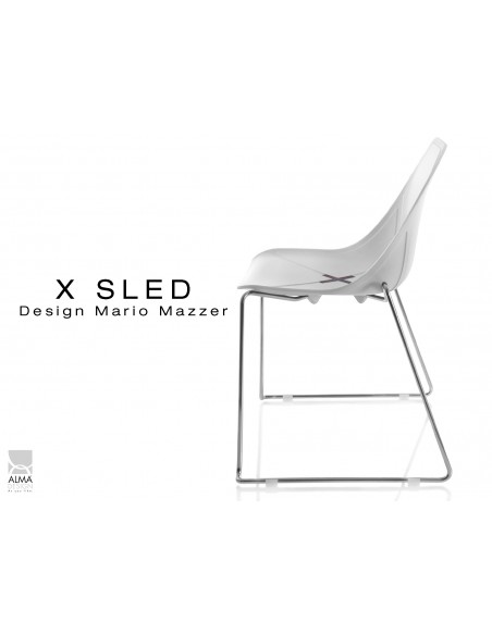 X-SLED piétement chromé assise coque blanche - lot de 4 chaises