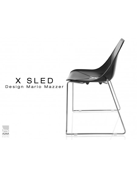 X-SLED piétement chromé assise coque noir - lot de 4 chaises