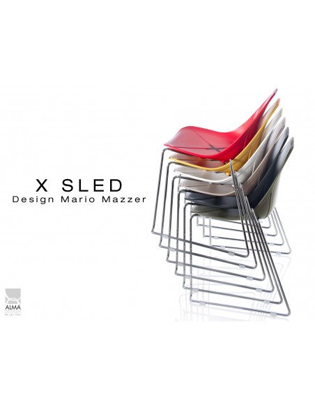X-SLED piétement chromé assise coque empilable - lot de 4 chaises