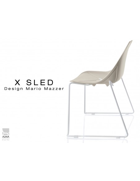 X-SLED piétement peinture blanc assise coque sable clair - lot de 4 chaises