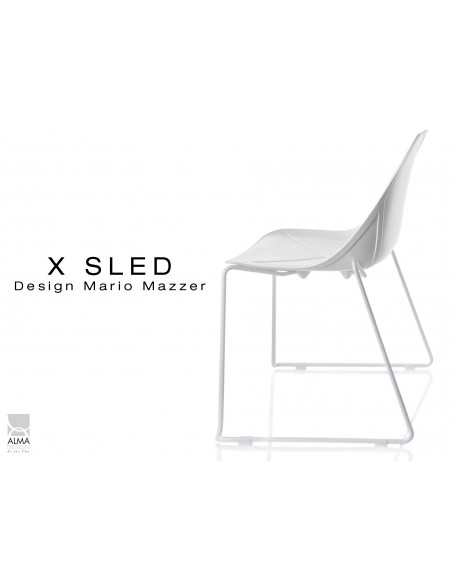 X-SLED piétement peinture blanc assise coque blanche - lot de 4 chaises