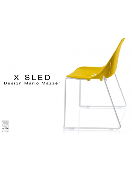X-SLED piétement peinture blanc assise coque jaune - lot de 4 chaises