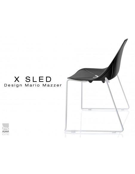 X-SLED piétement peinture blanc assise coque noir - lot de 4 chaises