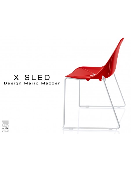 X-SLED piétement peinture blanc assise coque rouge - lot de 4 chaises