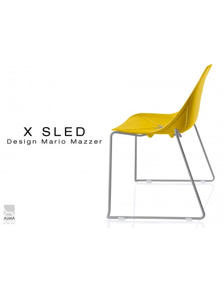 X-SLED piétement peinture gris aluminium assise coque jaune - lot de 4 chaises