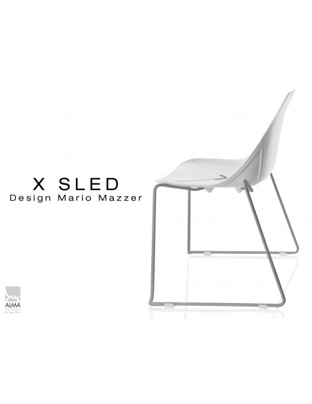X-SLED piétement peinture gris aluminium assise coque blanche - lot de 4 chaises