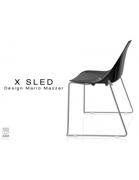 X-SLED piétement peinture gris aluminium assise coque noir - lot de 4 chaises
