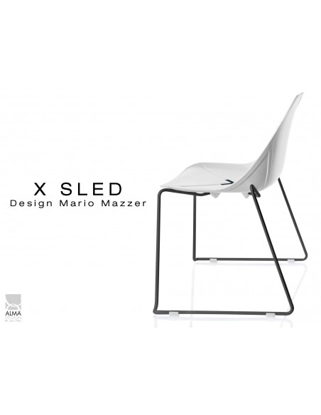 X-SLED piétement peinture noir assise coque blanche - lot de 4 chaises