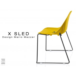 X-SLED piétement peinture noir assise coque jaune - lot de 4 chaises
