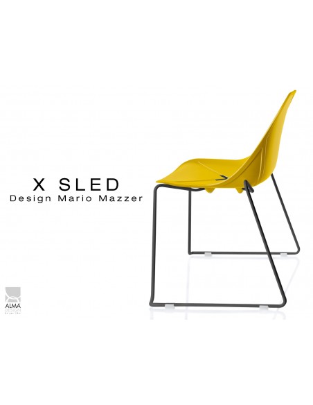 X-SLED piétement peinture noir assise coque jaune - lot de 4 chaises