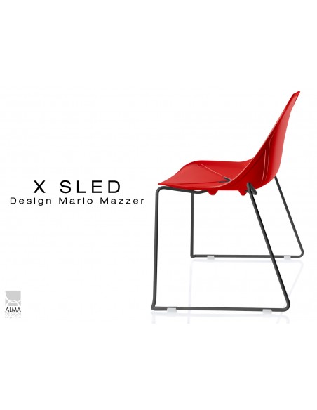 X-SLED piétement peinture noir assise coque rouge - lot de 4 chaises