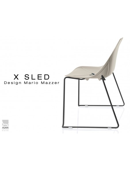 X-SLED piétement peinture noir assise coque sable clair - lot de 4 chaises