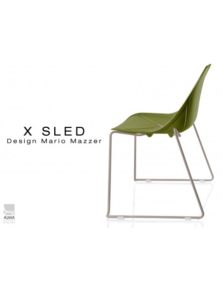 X-SLED piétement peinture sable assise coque vert militaire - lot de 4 chaises