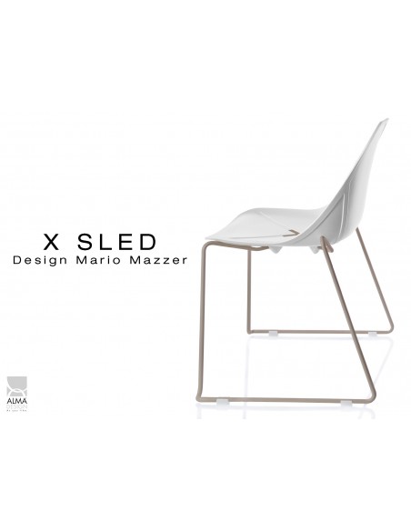 X-SLED piétement peinture sable assise coque blanche - lot de 4 chaises