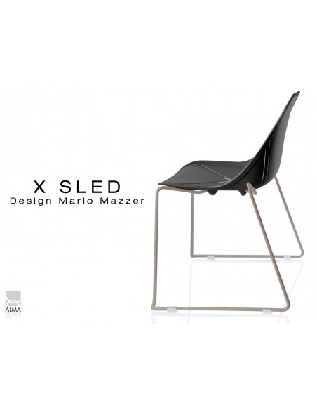 X-SLED piétement peinture sable assise coque noir - lot de 4 chaises